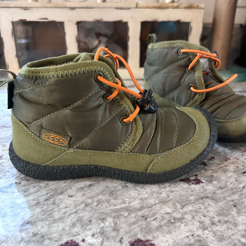 Keen Kids Howser II Waterproof Olive and Orange Boots